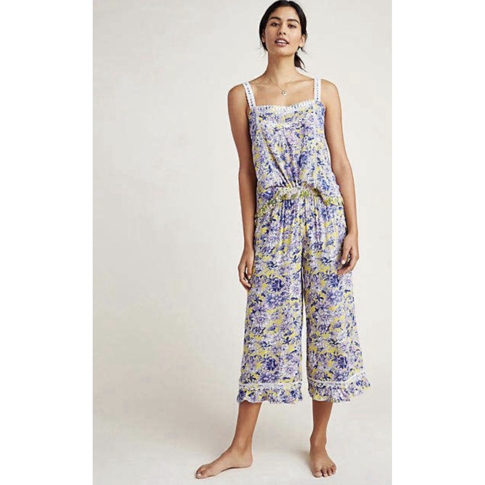 Anthropologie Pajamas Floral Pattern SET Pants Tank Camisole Size Small